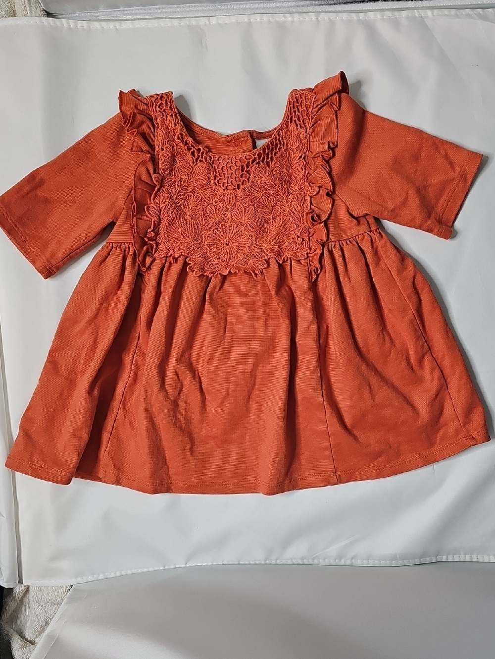 Rachel Zoe Coral-Orange Crochet Bodice Girls Top